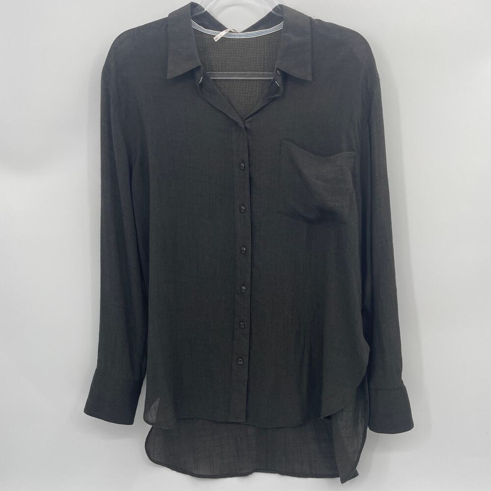 FREE PEOPLE Womens Button Front Tunic Top Size M Layering Sheer Long Sleeve